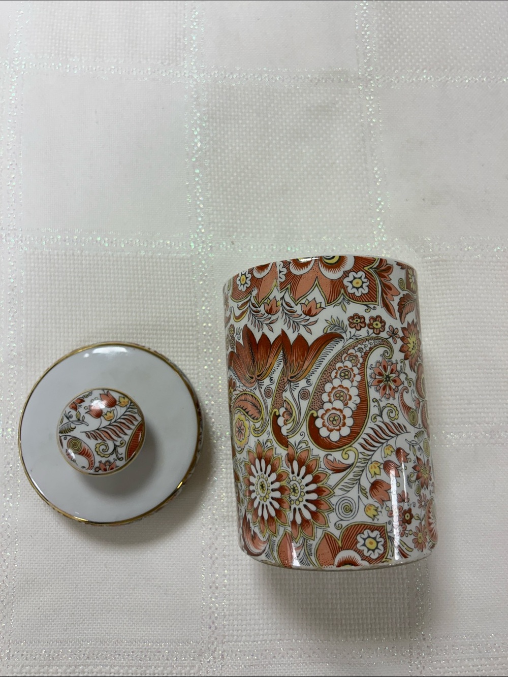 Decorative Orange paisley Floral Ceramic Canister with Gold Trim image 3